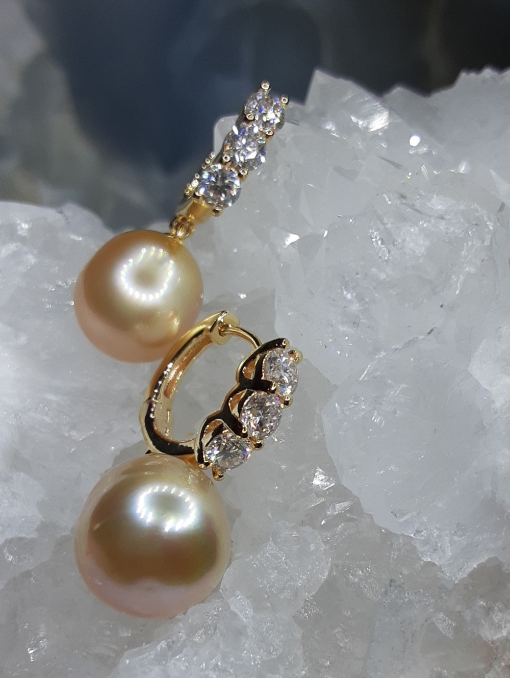 925 Genuine Golden South Sea Pearl Earrings.